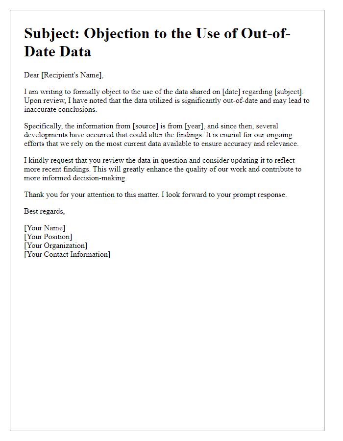 Letter template of objection to out-of-date data shared.