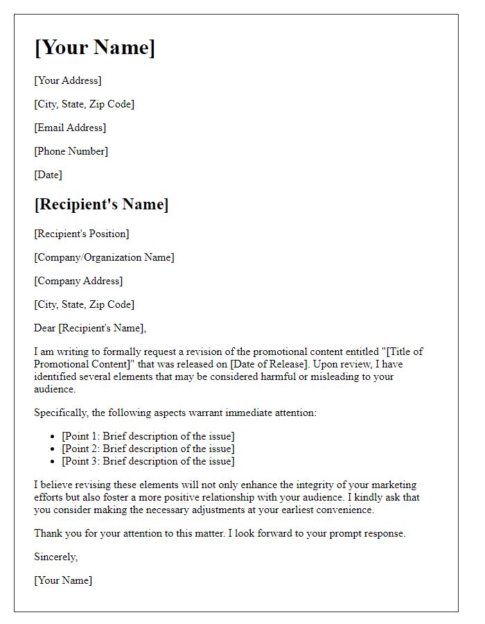 Letter template of request for revision of harmful promotional content