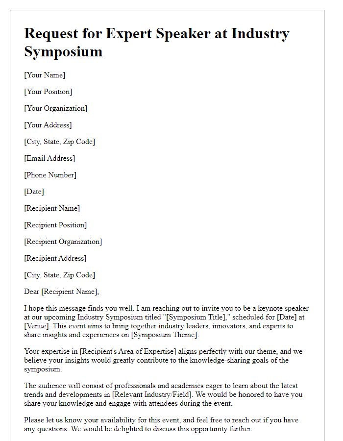 Letter template of expert speaker request for an industry symposium.