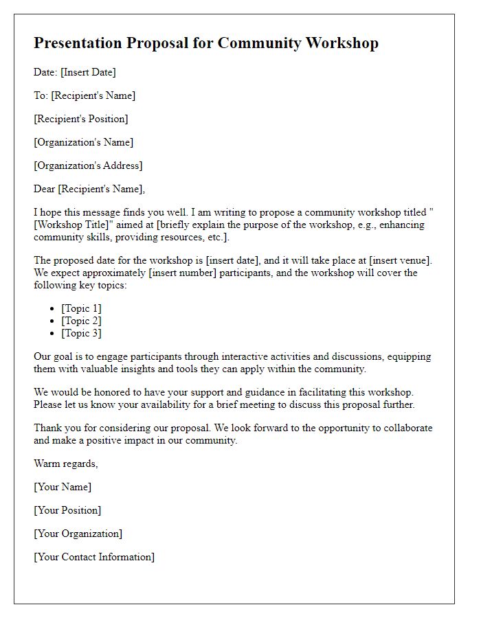 Letter template of presentation proposal for a community workshop.