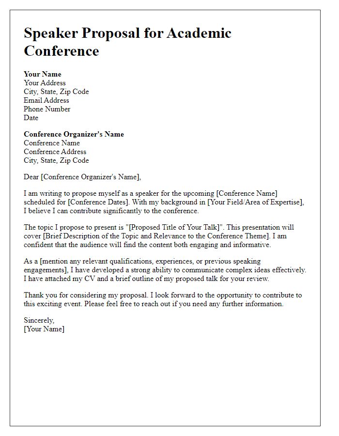 Letter template of speaker proposal for academic conference.