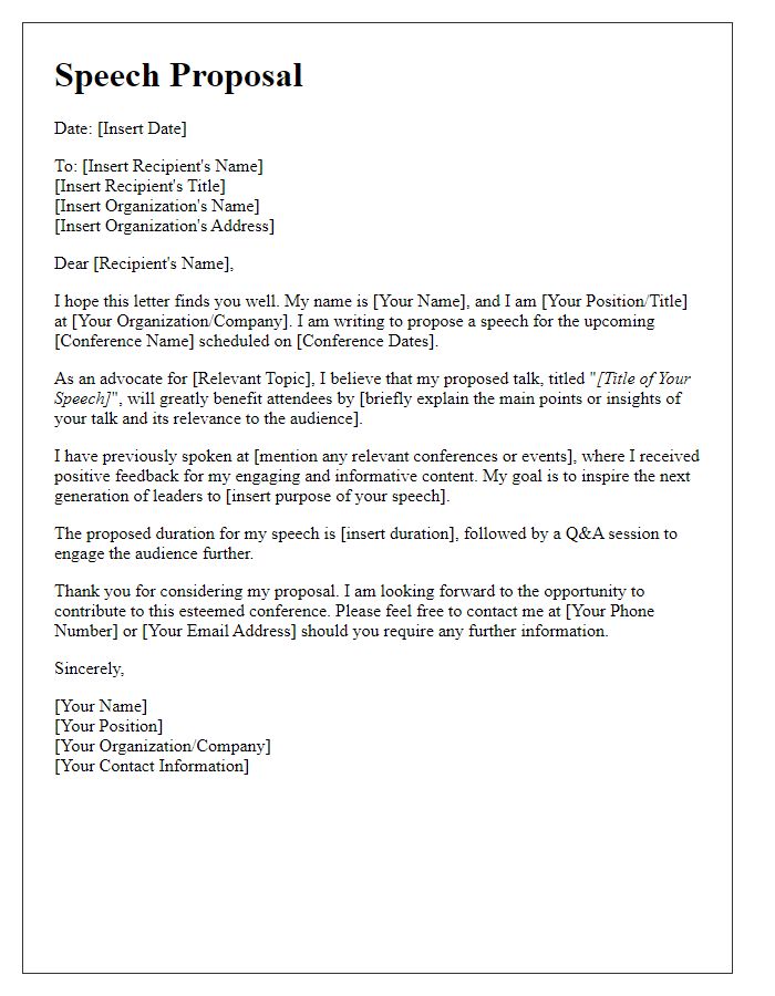 Letter template of speech proposal for a leadership conference.