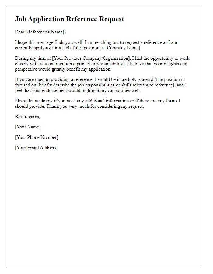 Letter template of job application reference request