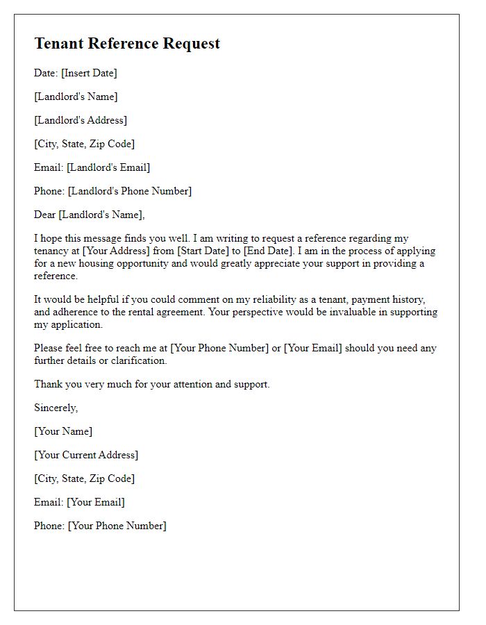 Letter template of tenant reference request for housing application.