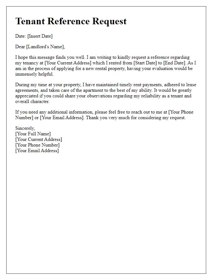 Letter template of tenant reference request for landlord evaluation.