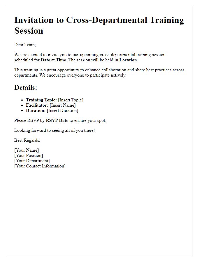 Letter template of cross-departmental training session invitation