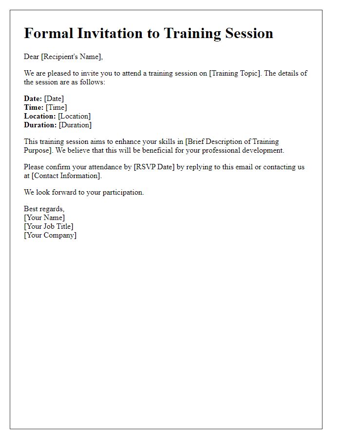 Letter template of formal training session invitation