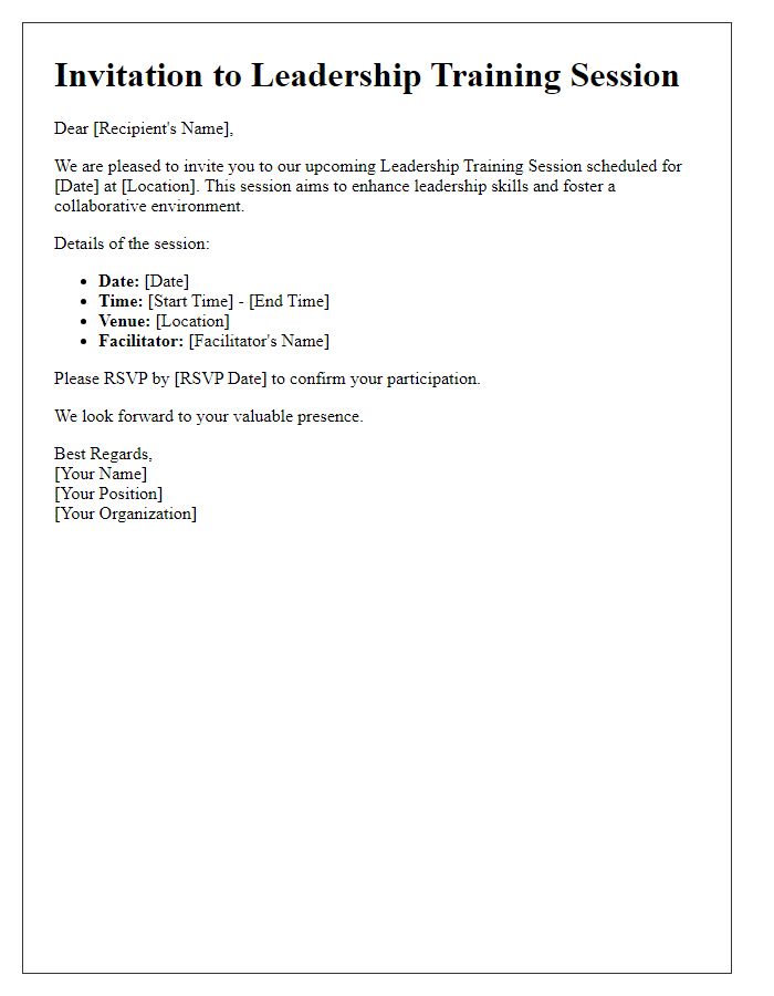 Letter template of leadership training session invitation