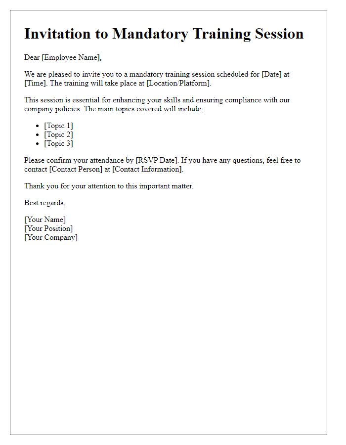 Letter template of mandatory training session invitation