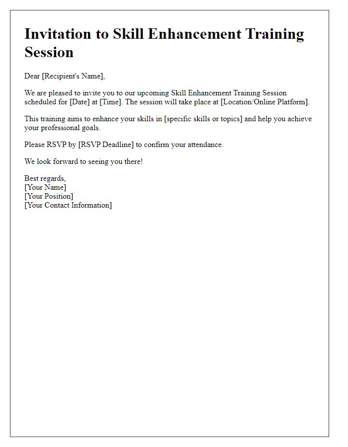 Letter template of skill enhancement training session invitation