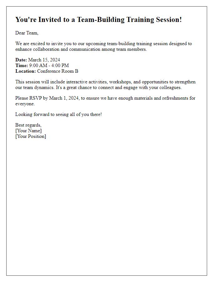 Letter template of team-building training session invitation