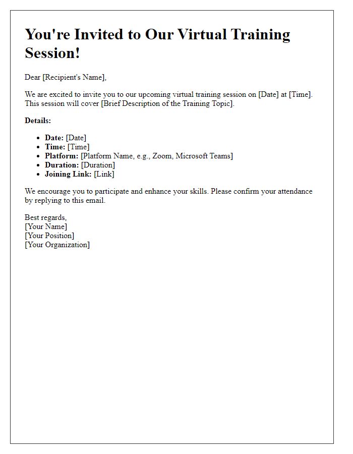 Letter template of virtual training session invitation