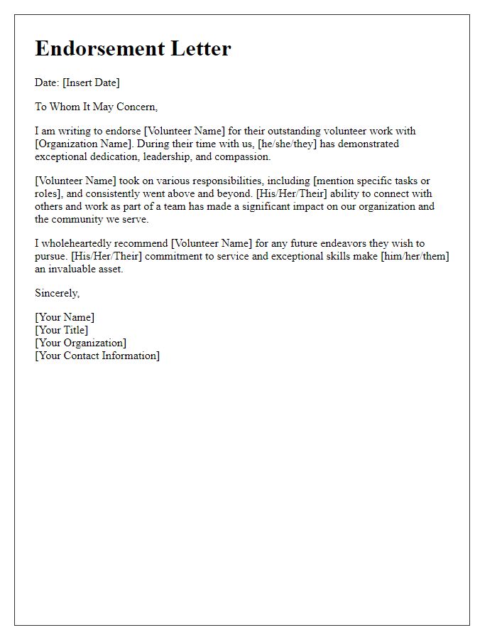 Letter template of endorsement for volunteer work