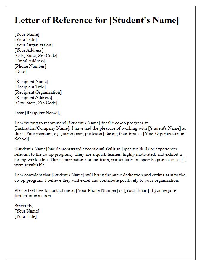 Letter template of co-op program reference for program director