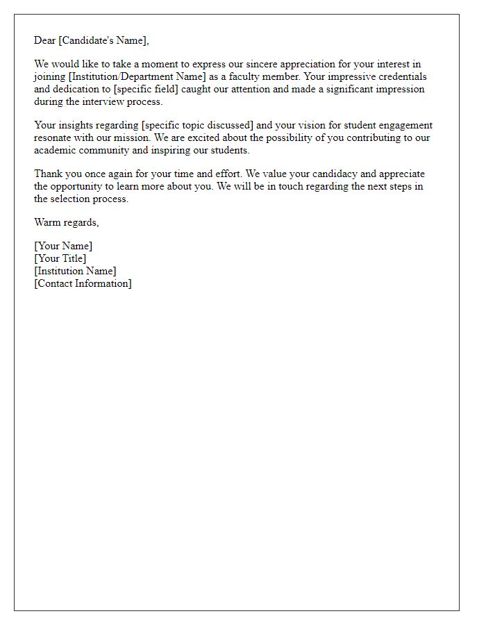 Letter template of appreciation for prospective faculty candidate