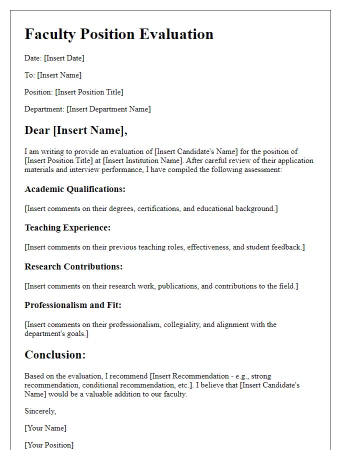 Letter template of evaluation for college faculty position