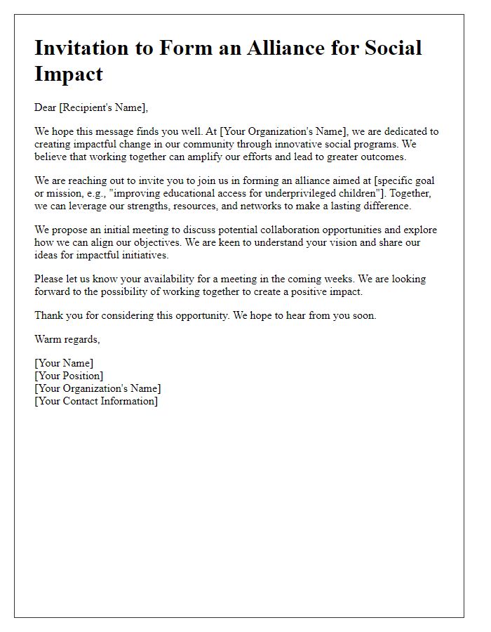 Letter template of alliance invitation for social impact programs