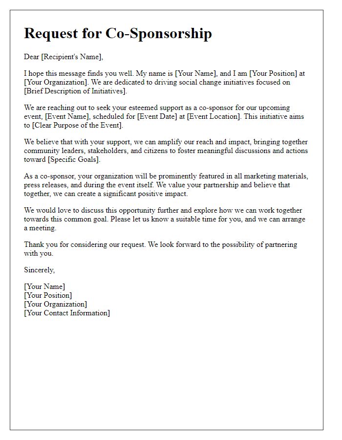 Letter template of co-sponsorship request for social change initiatives