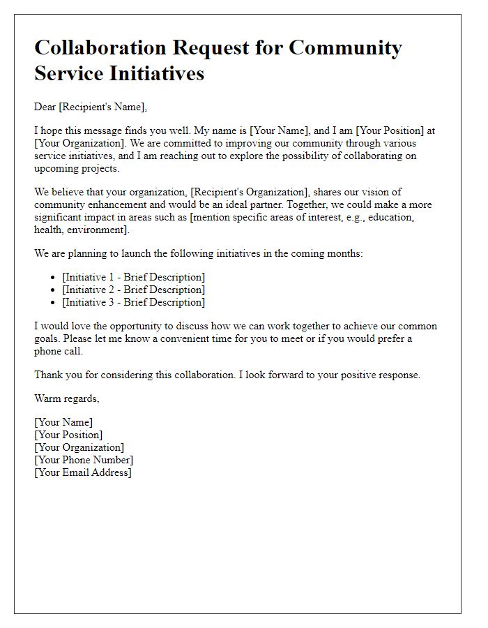 Letter template of collaboration request for community service initiatives