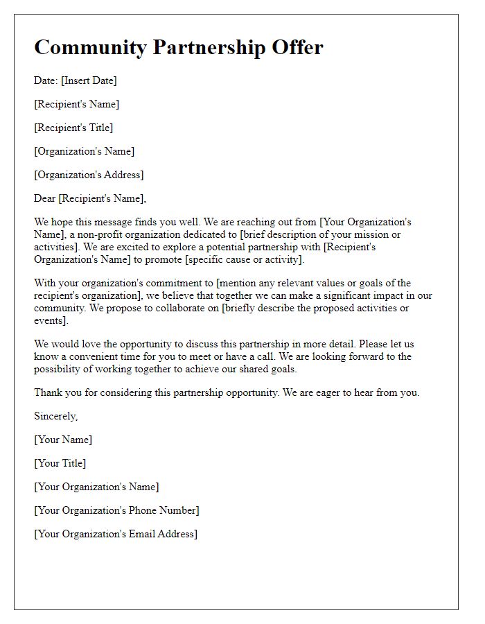 Letter template of community partnership offer for non-profit activities