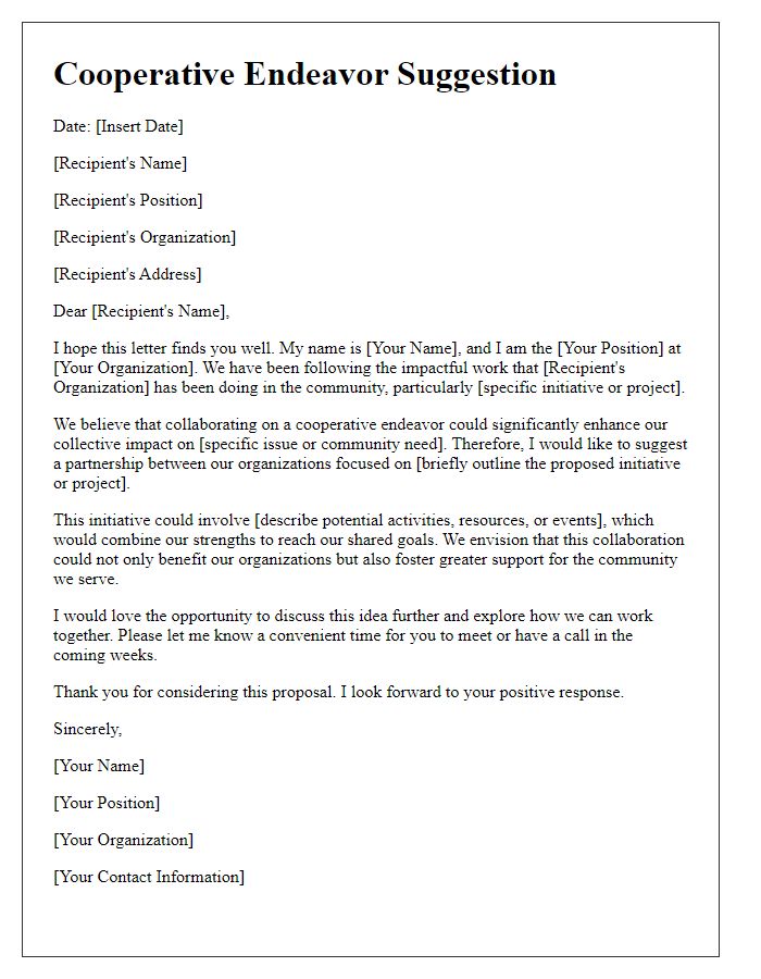 Letter template of cooperative endeavor suggestion for non-profits