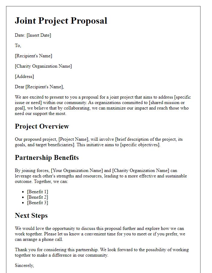 Letter template of joint project proposal for charity organizations