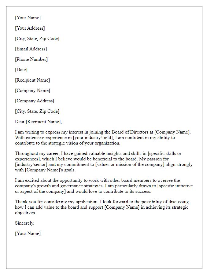 Letter template of interest in corporate board membership.