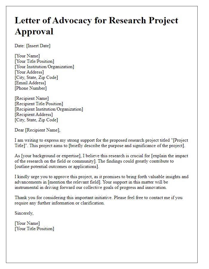 Letter template of advocacy for research project approval