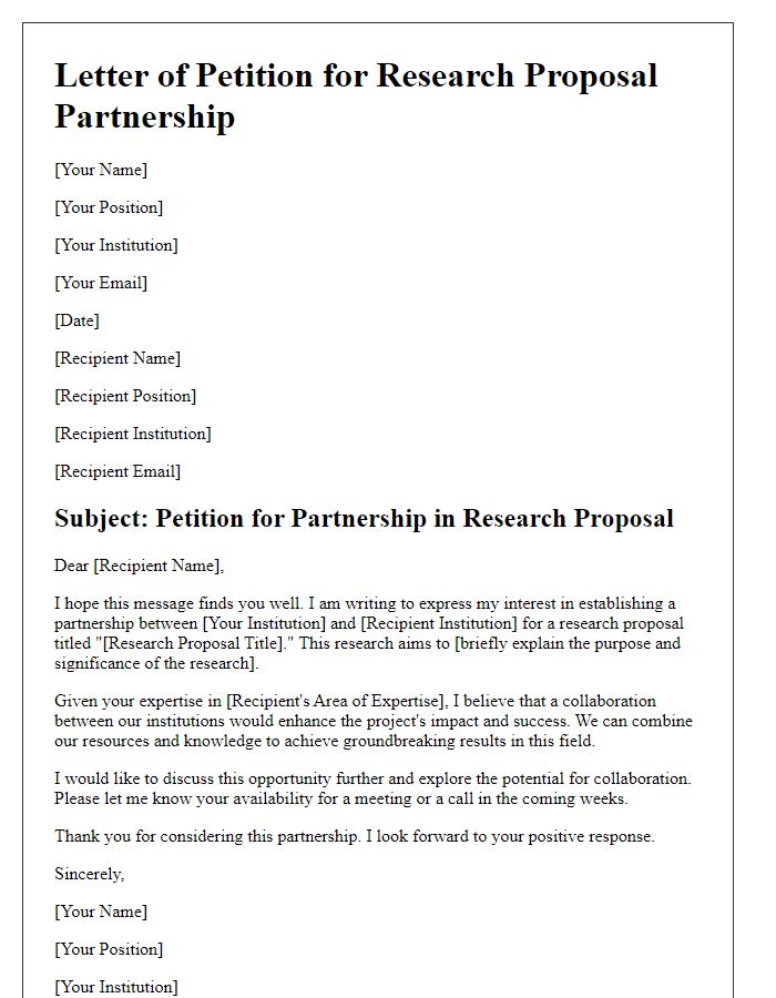 Letter template of petition for research proposal partnership