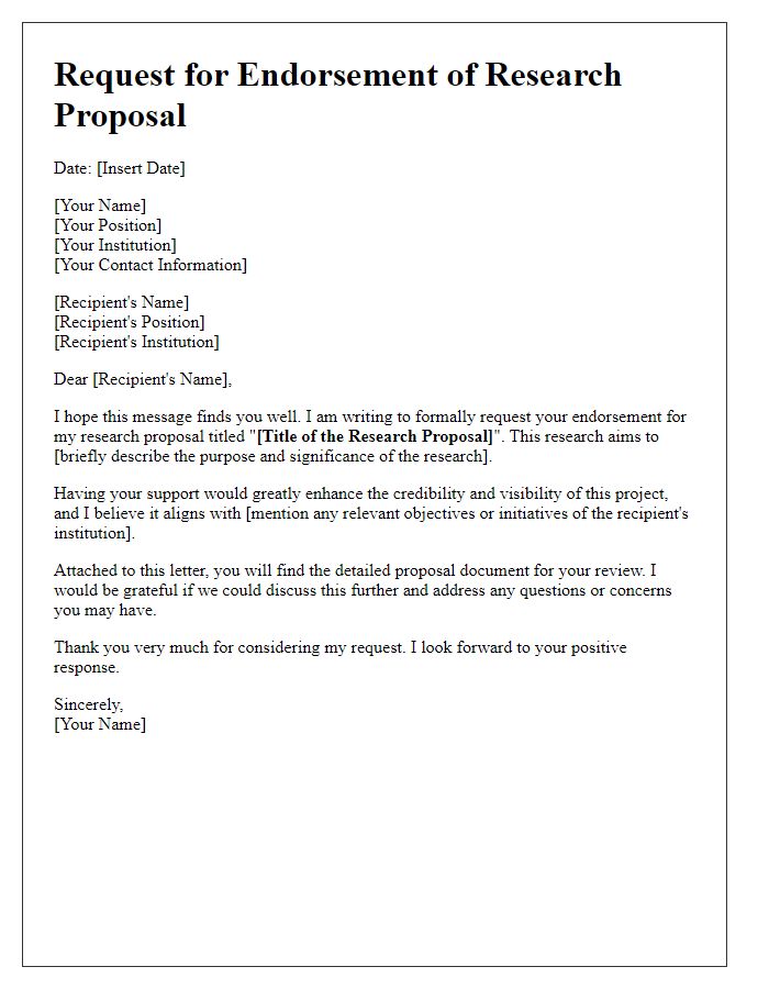 Letter template of request for research proposal endorsement