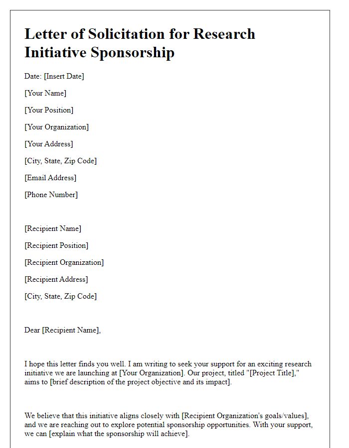 Letter template of solicitation for research initiative sponsorship