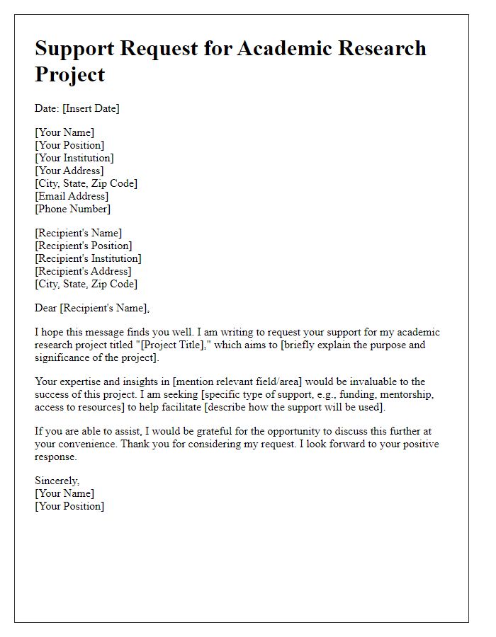 Letter template of support request for academic research project