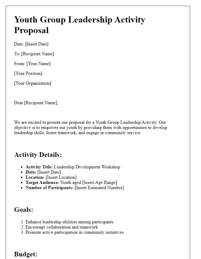 Letter template of Youth Group Leadership Activity Proposal