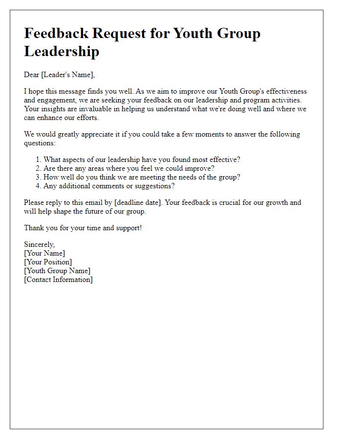 Letter template of Youth Group Leadership Feedback Request