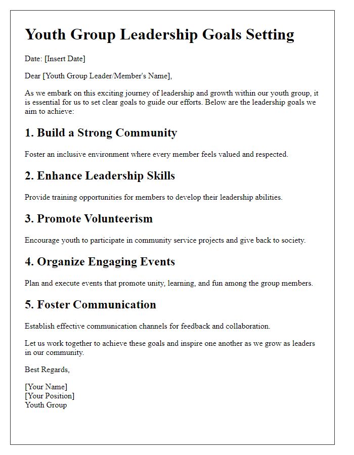 Letter template of Youth Group Leadership Goals Setting