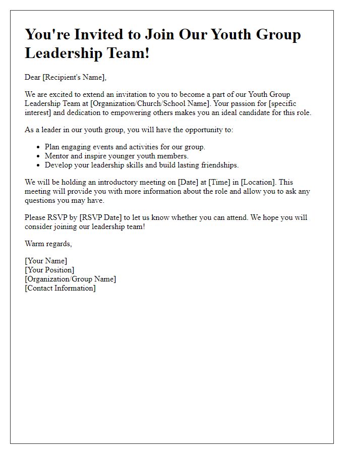 Letter template of Youth Group Leadership Invitation