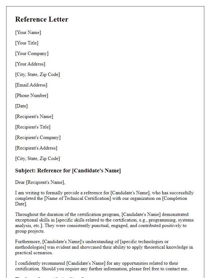 Letter template of formal reference for technical certification completion.