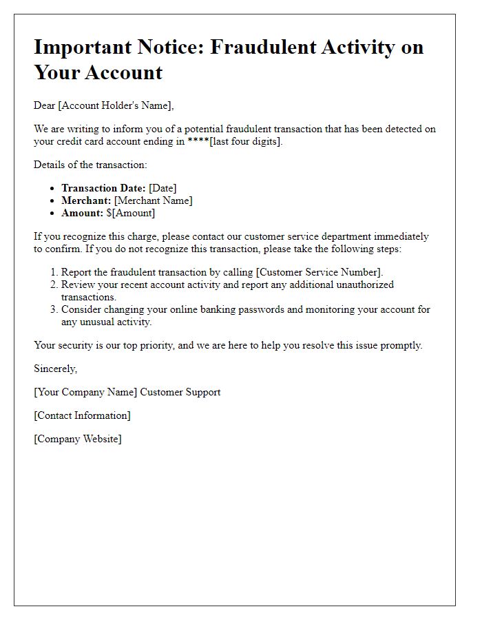 Letter template of credit card fraud resolution communication for account holders