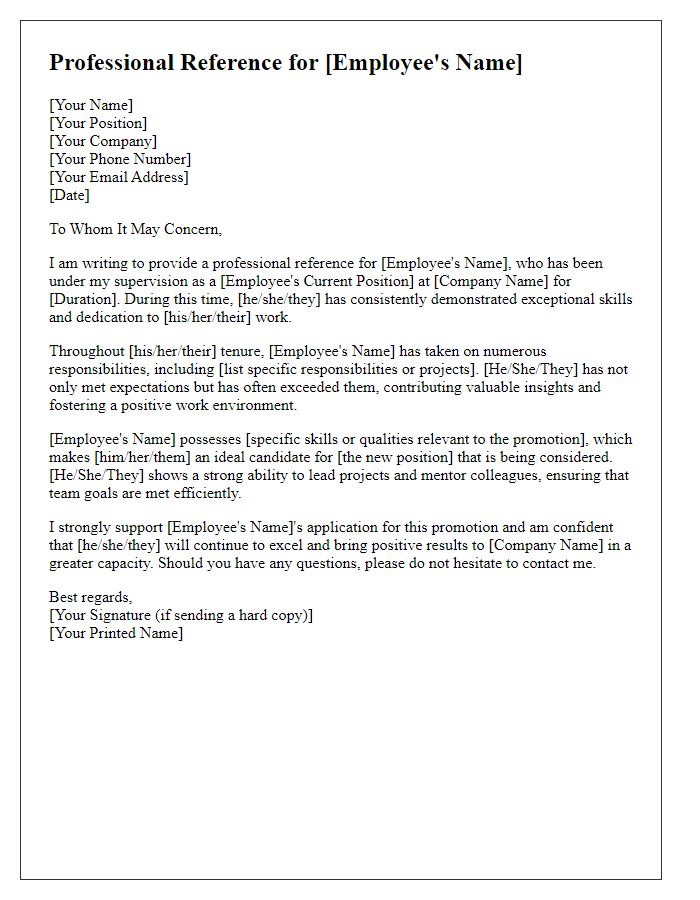 Letter template of a professional reference for promotion consideration