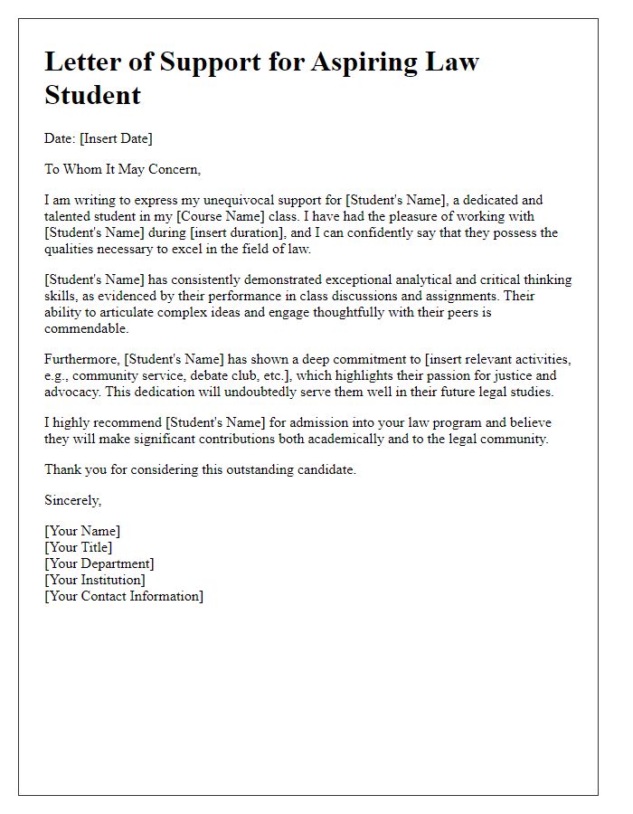 Letter template of faculty support for aspiring law students