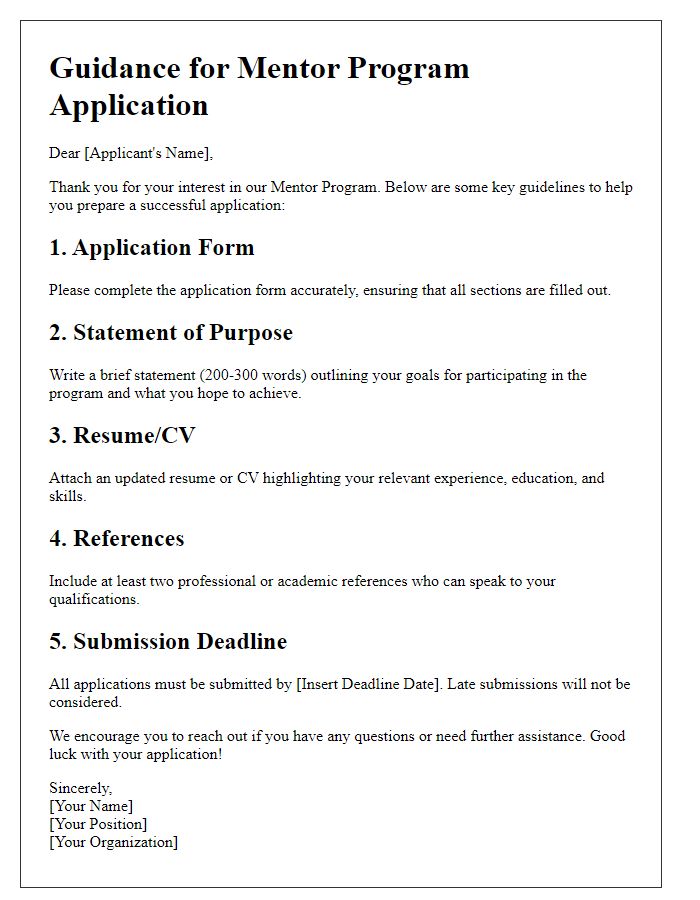 Letter template of guidance for mentor program application