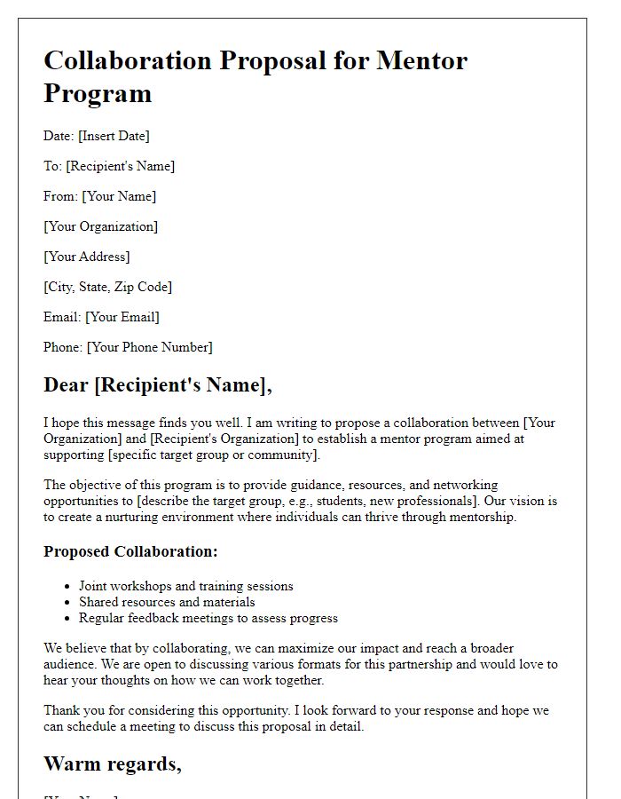 Letter template of mentor program collaboration proposal