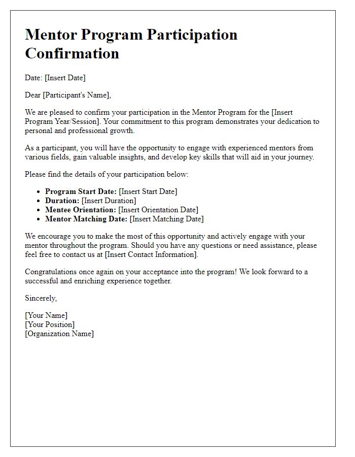 Letter template of mentor program participation confirmation