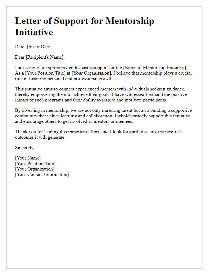 Letter template of support for mentorship initiative