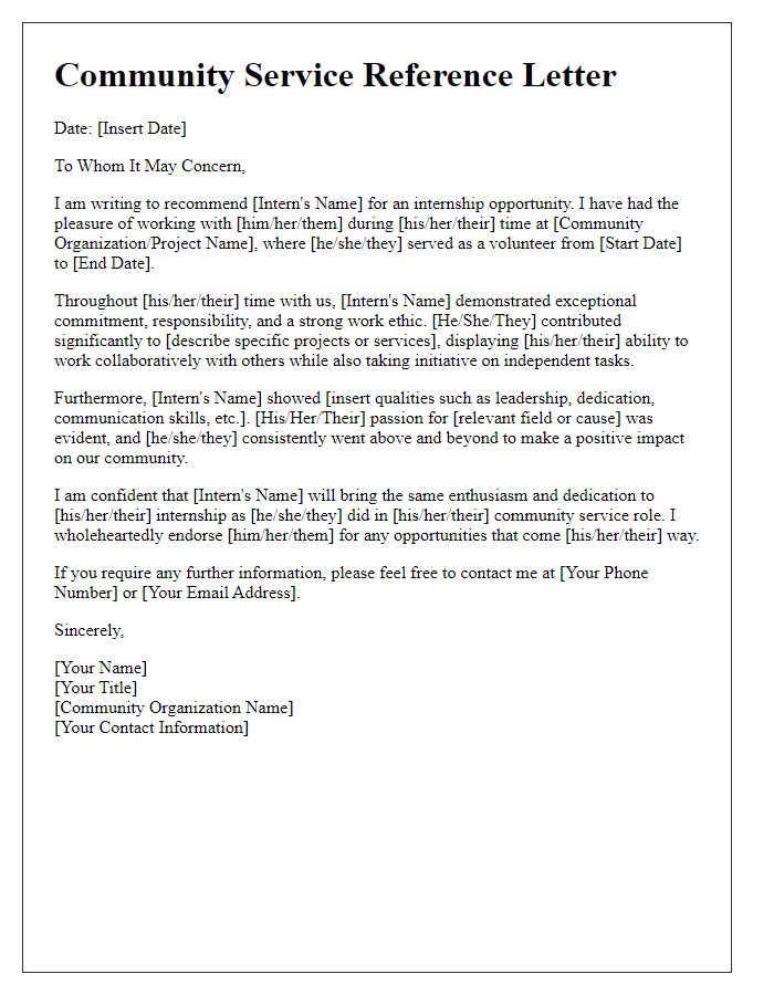 Letter template of community service reference for internship opportunities