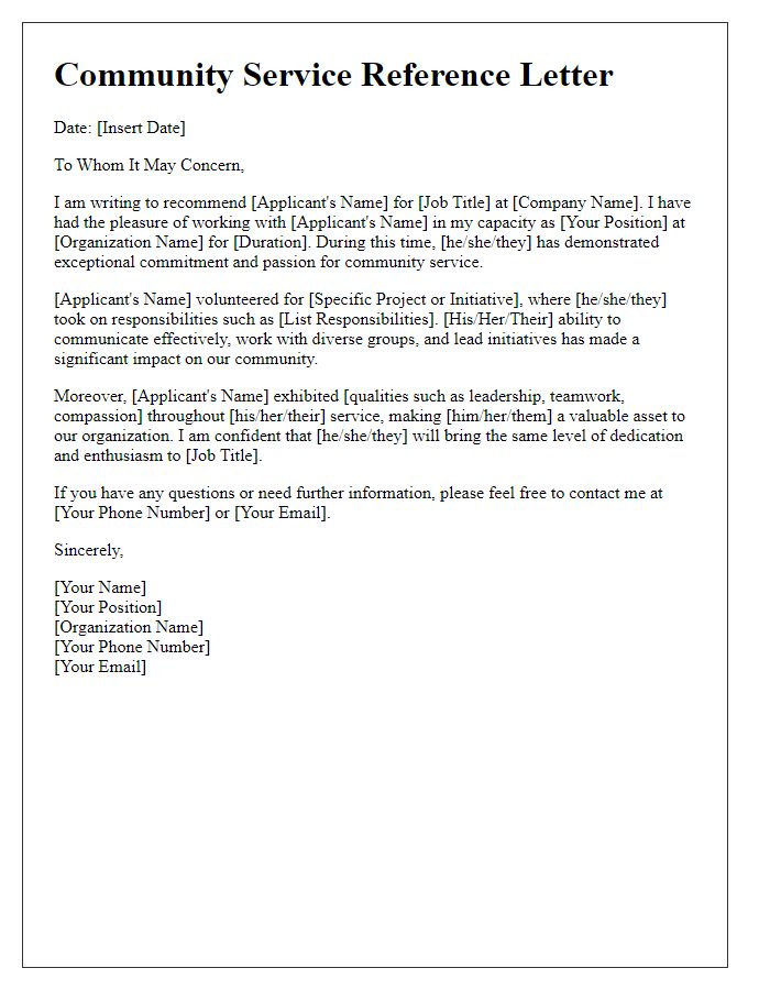 Letter template of community service reference for a job application