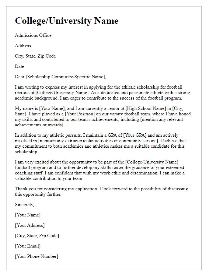 Letter template of athletic scholarship application for football recruits