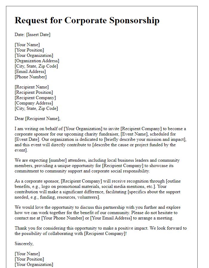 Letter template of corporate sponsorship request for charity fundraisers