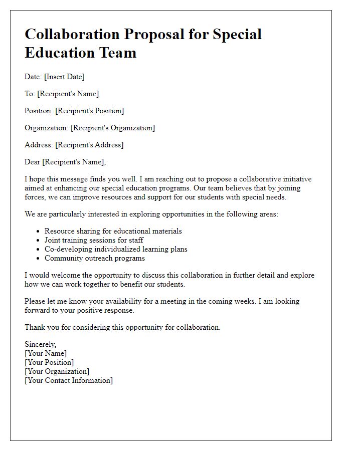 Letter template of collaboration for special education team.