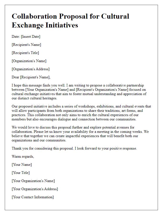 Letter template of collaboration proposal for cultural exchange initiatives